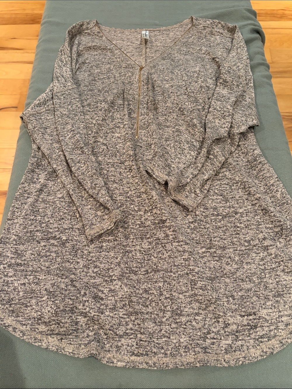Heathered Taupe V-Neck Long Sleeve Top with Zip